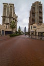 July 10 2020: Pearl-Qatar district. Architecture, buildings and streets of Doha city, the capital city of Qatar