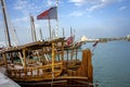 The traditional dhow on Doha Corniche, a waterfront promenade along Doha Bay.