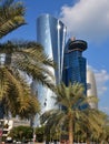 Doha, Qatar - Nov 24. 2019. Al Bidda Tower and a World Trade Center on sky background