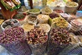 Doha, Qatar - Nov 21. 2019. Dry rose flowers and other spices on Souq Waqif - marketplace for selling traditional garments