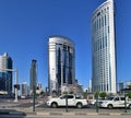 Doha, Qatar - Nov 24. 2019. Ministry of Justice and other skyscrapers at Omar Al Mukhtar Street