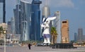 Doha, Qatar - Nov 21. 2019. Oryx Orry is the mascot of Asian sports at Corniche Waterfront