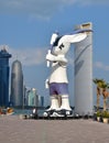 Doha, Qatar - Nov 21. 2019. Oryx Orry is the mascot of Asian sports at Corniche Waterfront