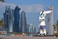 Doha, Qatar - Nov 21. 2019. Oryx Orry is the mascot of Asian sports at Corniche Waterfront