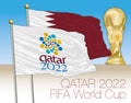 DOHA, QATAR, november-december 2022 - Qatar 2022 World Cup logo in the flag and Qatar Flag with World Cup