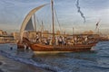 Doha,Qatar-November 17,2015:Traditional wooden boat dhow in Katara beach, Doha, Qatar Royalty Free Stock Photo