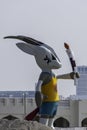 Qatar, Doha, Asian Games 2006, mascot Orry, the oryx on the cornice