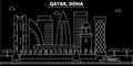 Doha silhouette skyline. Qatar - Doha vector city, qatari linear architecture, buildings. Doha travel illustration