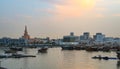 Old boats in Doha, Doha skyline, cityscape, Doha harbor, trade and market, Doha, Ad-Dawhah, Qatar. Royalty Free Stock Photo