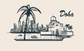 Doha skyline,hand-drawn sketch vector illustration.Museum of Islamic Art.