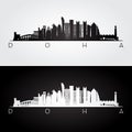 Doha skyline and landmarks silhouette