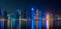 Doha skyline with many towers during the night Royalty Free Stock Photo