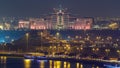 Doha skyline with Ministry of Interior and Post office night timelapse. Doha, Qatar, Middle East Royalty Free Stock Photo