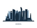 Doha skyline, monochrome silhouette.
