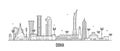 Doha skyline Qatar city buildings vector linear Royalty Free Stock Photo