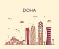 Doha skyline silhouette illustration linear style