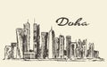 Doha skyline vector illustration hand drawn
