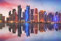 Doha skyline of West Bay Center during sunrise, Qatar