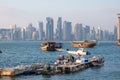 Doha West Bay skyline and dhow boat in Qatar Royalty Free Stock Photo