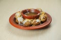 Doi Fuchka or pani puri and gol gappay with sour water, yogurt served in dish isolated on table top view of indian, bangladeshi