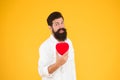 Doing more physical activity quitting smoking reducing amount alcohol. Healthy heart. Man bearded hipster hold red heart