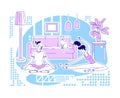 Doing yoga together flat silhouette vector illustration