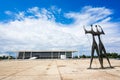 Dois Candangos Monument and Planalto Palace in Brasilia, Brazil Royalty Free Stock Photo