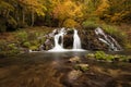 Dokuzak waterfall in Strandja mountain, Bulgaria during autumn. Beautiful view of a river with an waterfall in the forest.