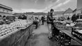 Dolac Market street view in Zagreb city, Croatia. Black and White Concept