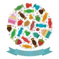 Dolce vita. Collection of cute colorful sweet candies