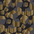 Dold and black 3d geometric cubes seamless pattern. Royalty Free Stock Photo
