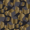 Dold and black 3d geometric cubes seamless pattern.