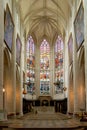 Interior view of the altar and central nave of the Collegiale Notre Dame church in Dole