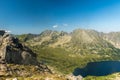 Dolina Pieciu Stawow Polskich with lakes and peaks above from Szpiglasowy Wierch in High Tatras mountains in Poland Royalty Free Stock Photo