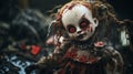 Demonic Children Doll With Hellish Background - Eye-catching Toy Sculpture