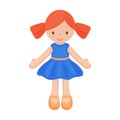 Doll. Cute children s toy with red hair. A doll in a beautiful dress. Vector illustration isolated on a white background