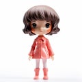 Kawaii Miko Doll: Brown Hair, Pink Coat, Volumetric Lighting