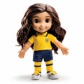 Realistic Soccer Girl Doll With Yellow Shirt And Dark Brown Hair