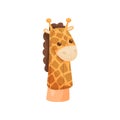 Doll giraffe on hand on white background.