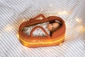 doll in a knitted cradle. scandinavian children's room