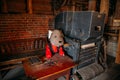 Doll of Mouse miller inside old mill in Myshkin, Russia