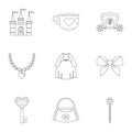 Doll princess icon set, outline style