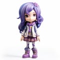 Childlike Anime Girl Figurine With Purple Hair Royalty Free Stock Photo