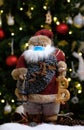 doll santa claus in a mask and in hand bitcoin