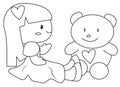 A doll and a teddy bear coloring page Royalty Free Stock Photo