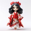 Anime-inspired 3d Render Of Doll In Red Kimono Dress