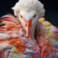 Vibrant And Surreal Fashion: Close-up Photo Of A Swan With Colorful Hairdo