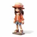 Pixel Woman With Red Hat: Realistic Sculpture Style 3d Cartoon