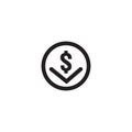 dollar arrow decrease icon. Money arrow symbol. economy stretching rising drop fall down. Business lost crisis decrease. lower Royalty Free Stock Photo