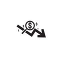 dollar arrow decrease rate icon. Money arrow symbol. economy stretching rising drop fall down. Business finance lost crisis. cost Royalty Free Stock Photo